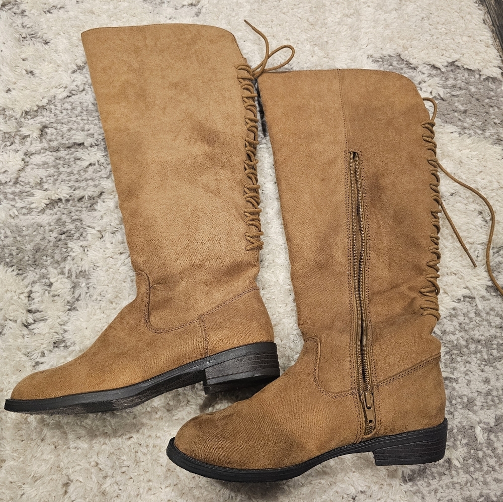 Women's Tan Suede Knee-High Boots
